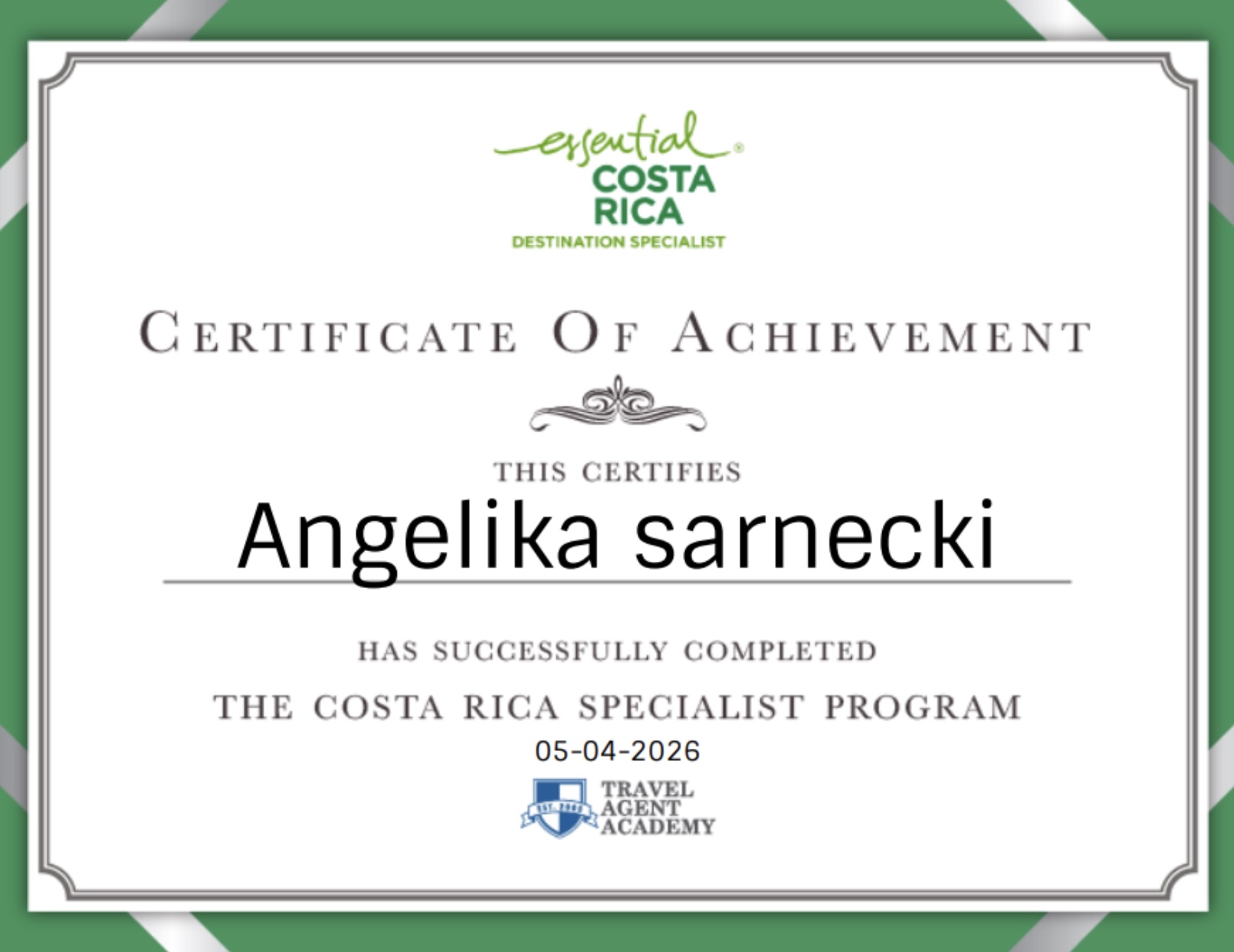 Costa Rica Certificate