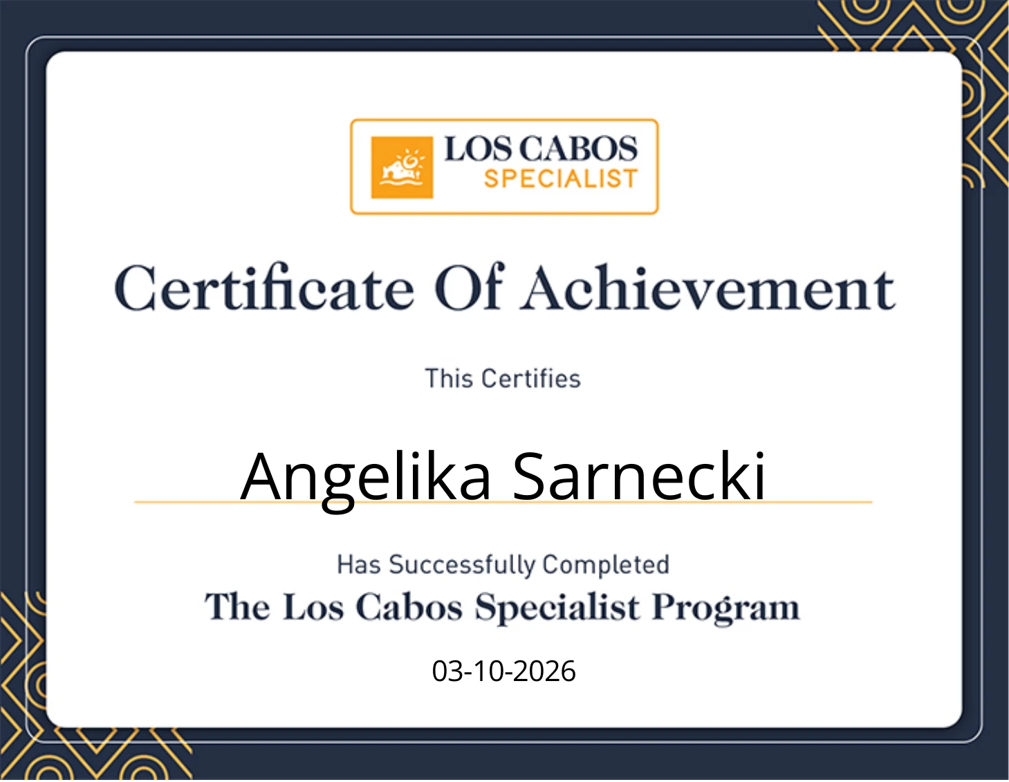 Los Cabos Specialist Certificate