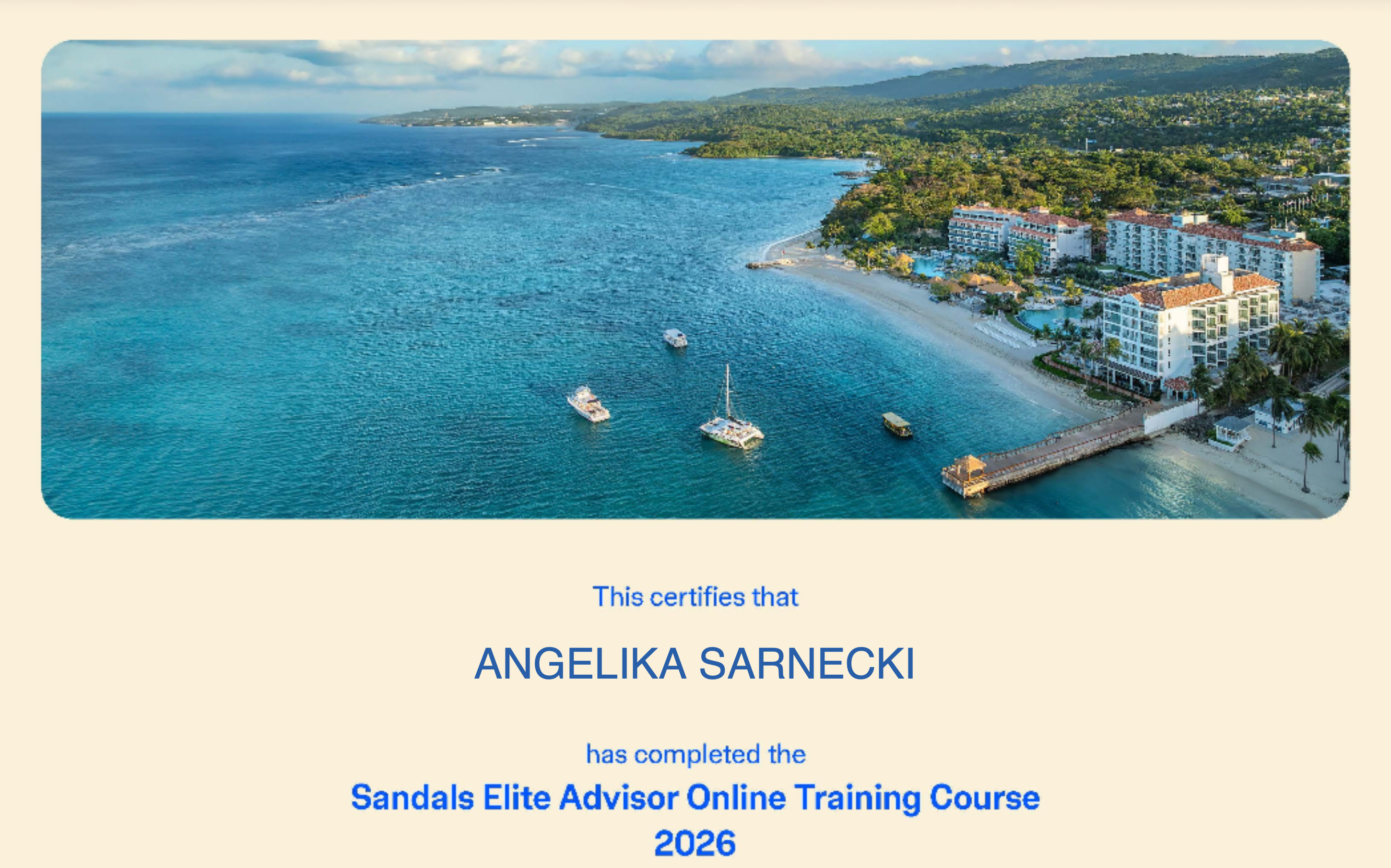 Sandals Elite Advisor Certificate